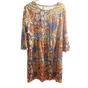 Made With Love Womens Dress Paisley Knee Length Empire Waist Recycled Material L